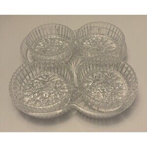 SHANNON CRYSTAL 5 piece serving tray & dip/berry/nuts bowls